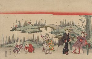 ホタルの捕獲（カラー木版） 作： Katsukawa Shunsen
